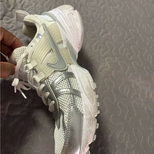 Nike White and Silver Athletic Shoes with Chunky Design
